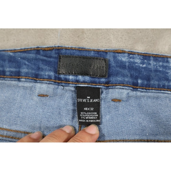 STEVE'S JEANS Shorts Mens 48 Blue Denim Acid Wash Cargo Relaxed Fit Pockets - Picture 3 of 7